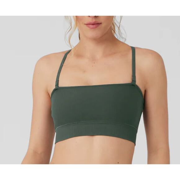NWT ALO YOGA Seamless Open Air Bandeau Bra Dark Cactus Green XS